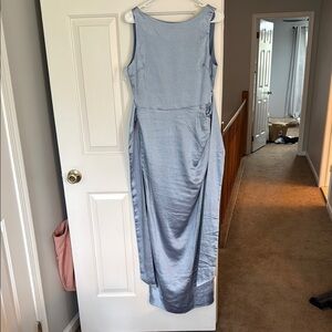 Blue Ruched Maxi Dress for Wedding Guest